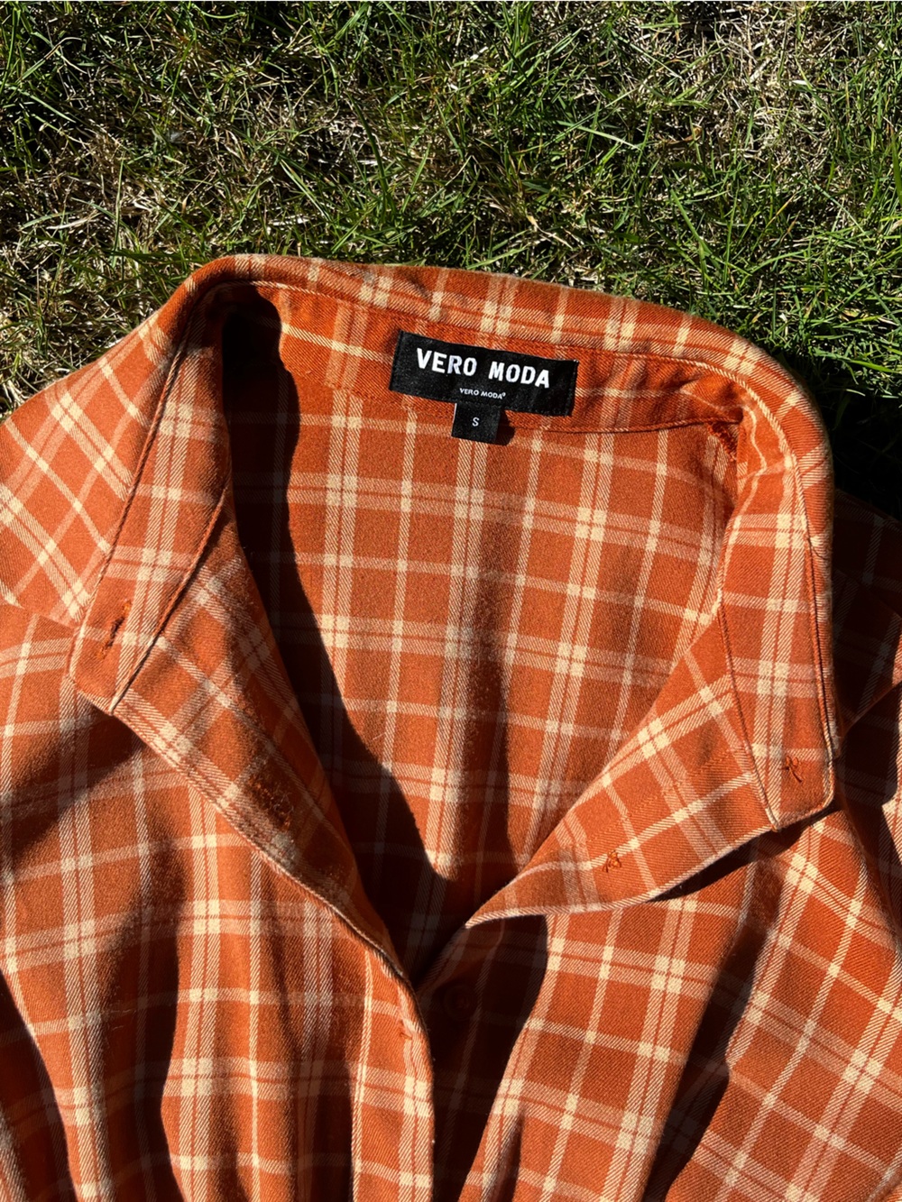 Vero Moda Orange Plaid A-Line dress with Cream Checks